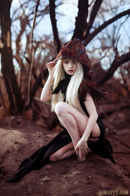 Model RinArkham, cosplay, tattooed, in nature, blonde (erotic)